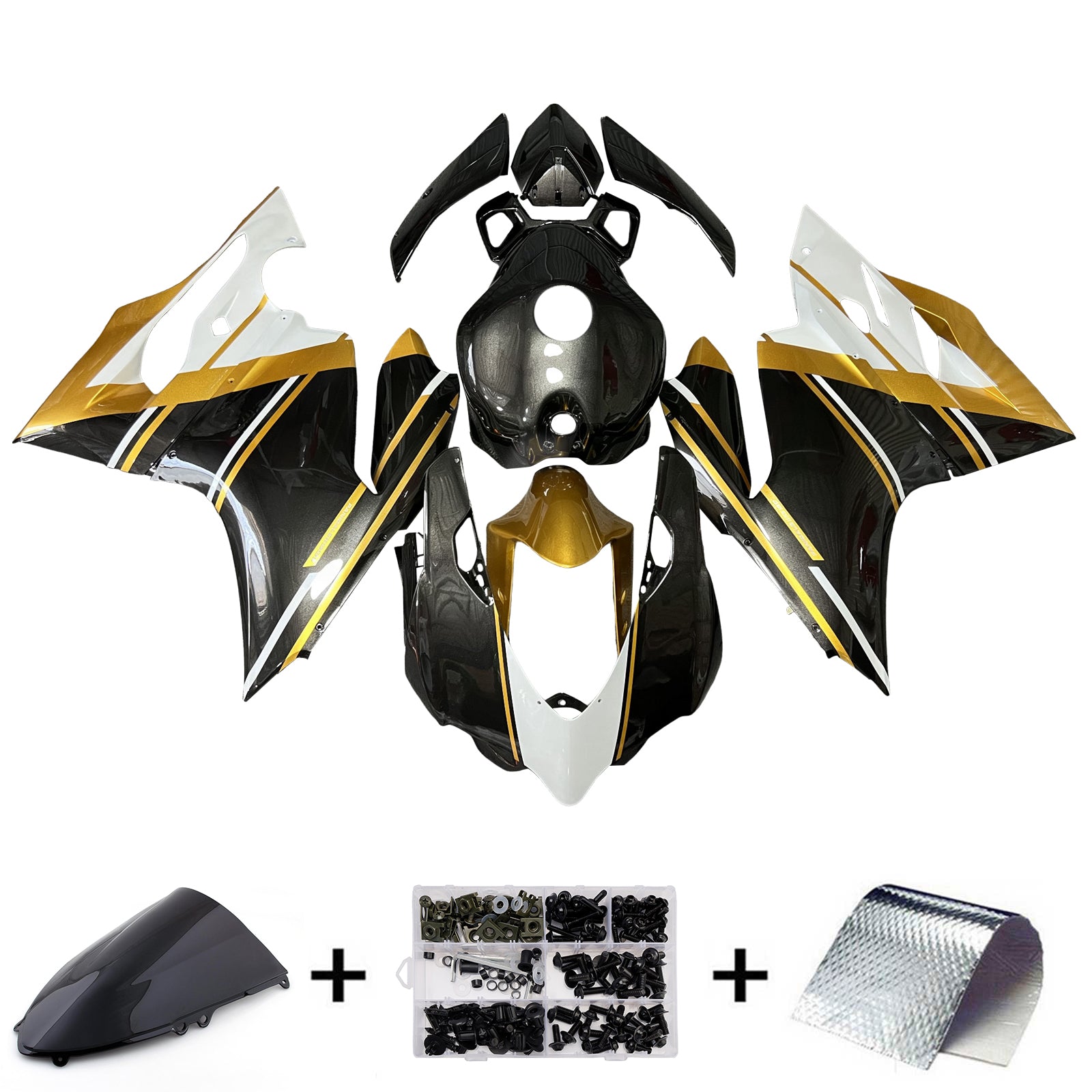 Amotopart 2012-2015 Ducati 899 Black Gold White Fairing Kit