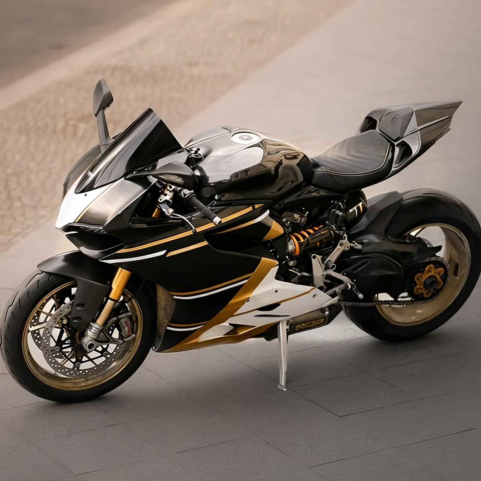 Amotopart 2012-2015 Ducati 1199 White Black Gold Fairing Kit