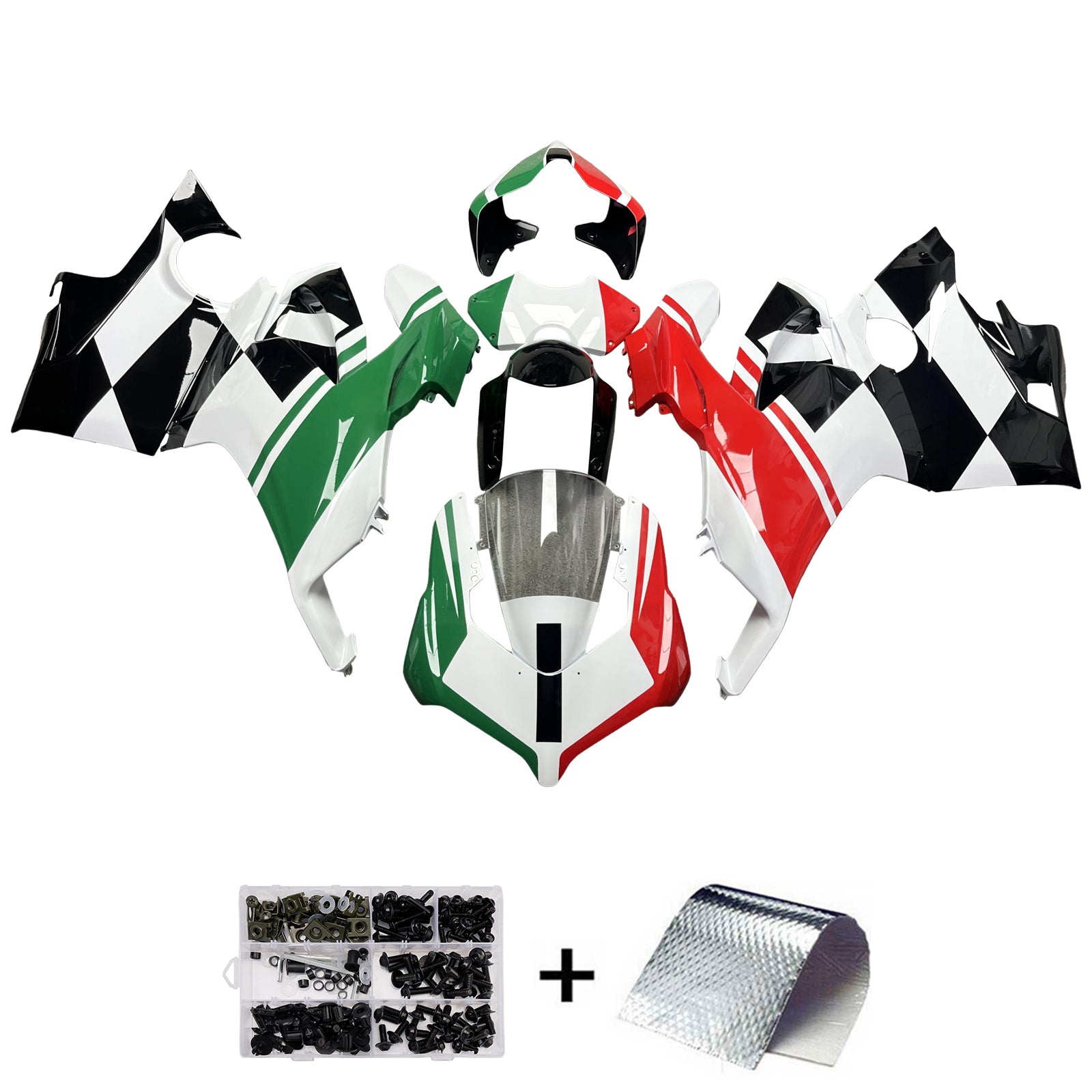 Amotopart 2018–2019 Ducati Panigale V4 V4S Verkleidungsset, Weiß, Grün, Rot, Schwarz