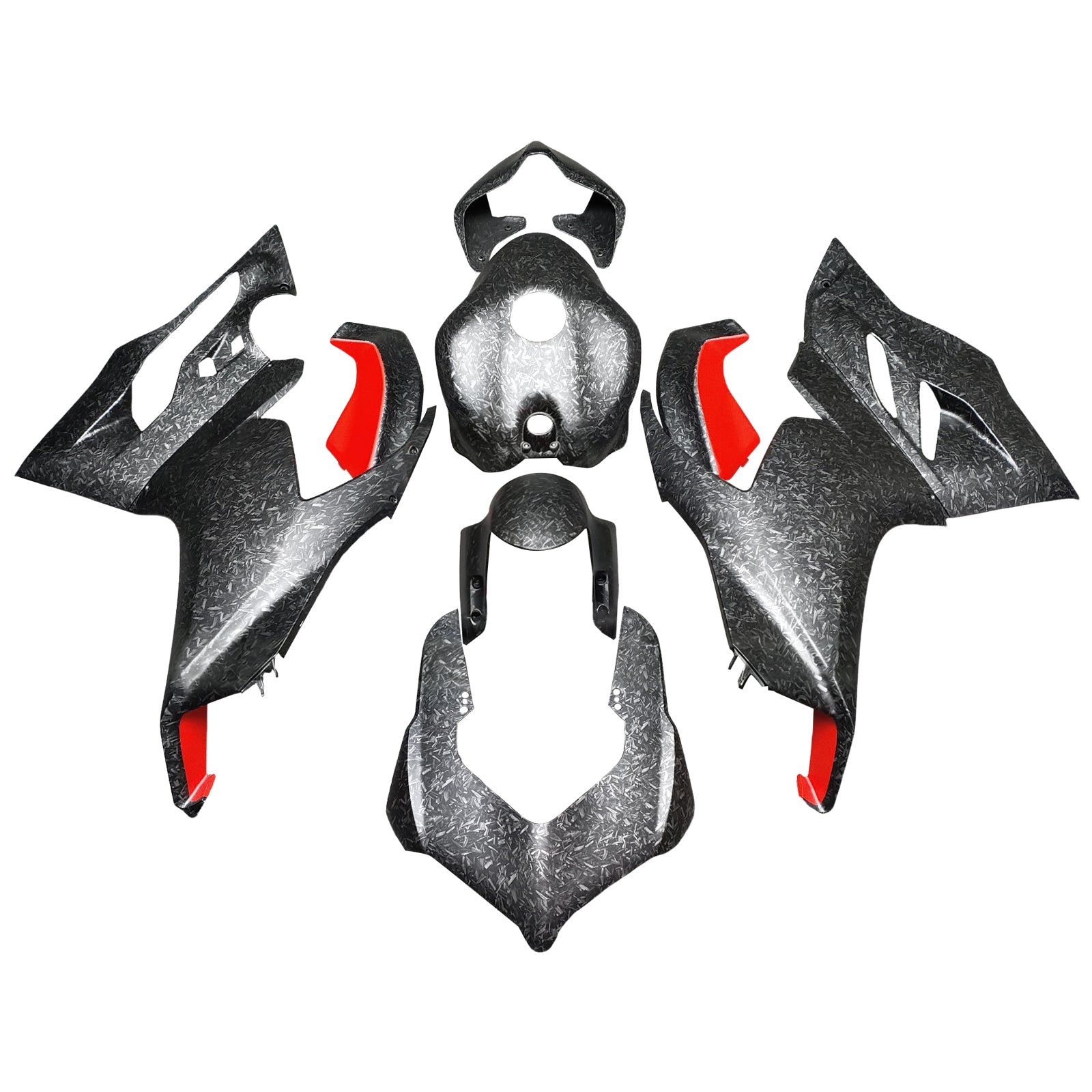 Amotopart 2020-2024 Ducati Panigale V2 Black Red Forged Carbon Fiber Pattern Fairing Kit