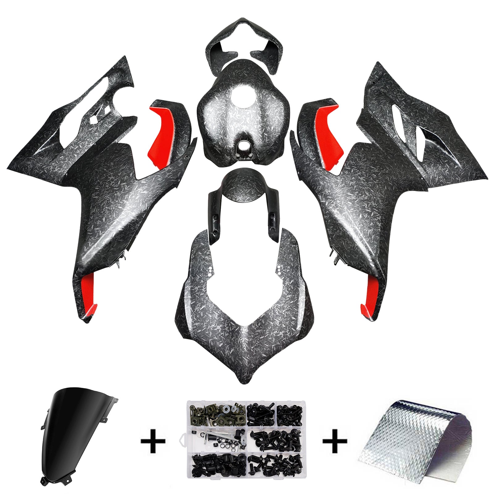 Amotopart 2020-2024 Ducati Panigale V2 Black Red Forged Carbon Fiber Pattern Fairing Kit