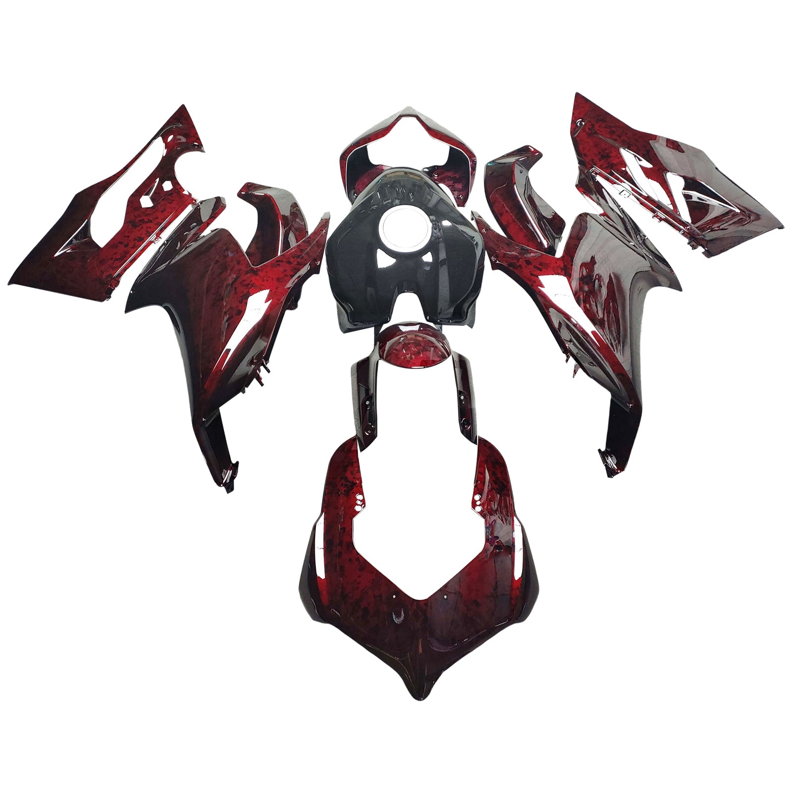 Amotopart 2020-2024 Ducati Panigale V2 Red Black Forged Carbon Fiber Pattern Fairing Kit