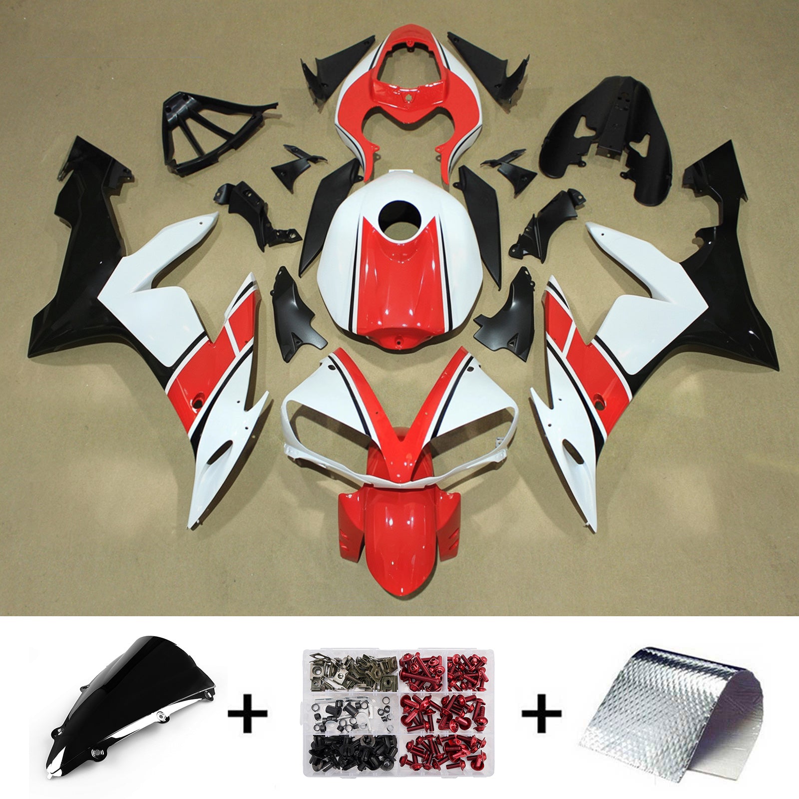 Amotopart 2004-2006 Yamaha YZF 1000 R1 White Red Black Fairing Kit