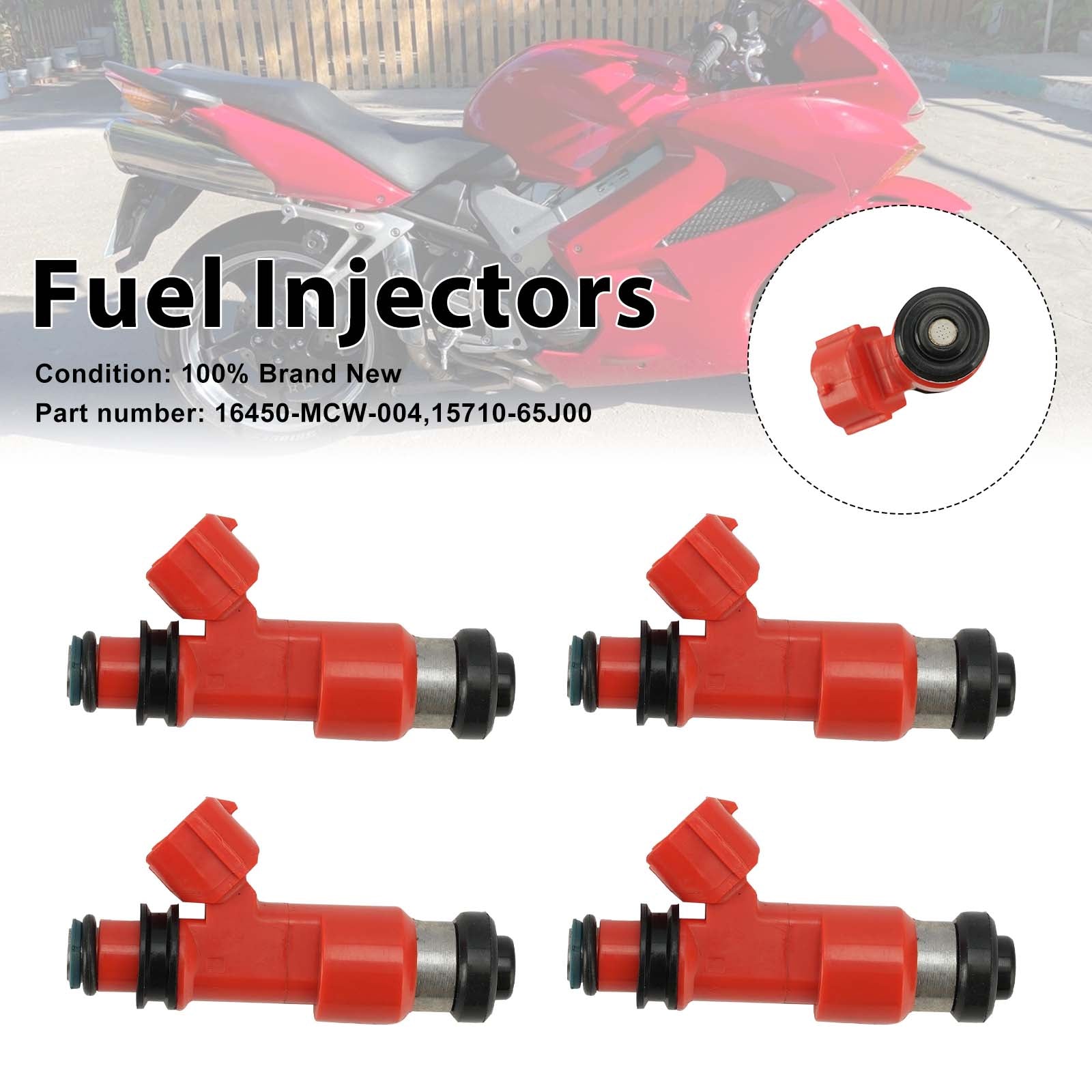 4PC 02-09 Honda VFR800 15710-65J00 Fuel Injectors 16450-MCW-004