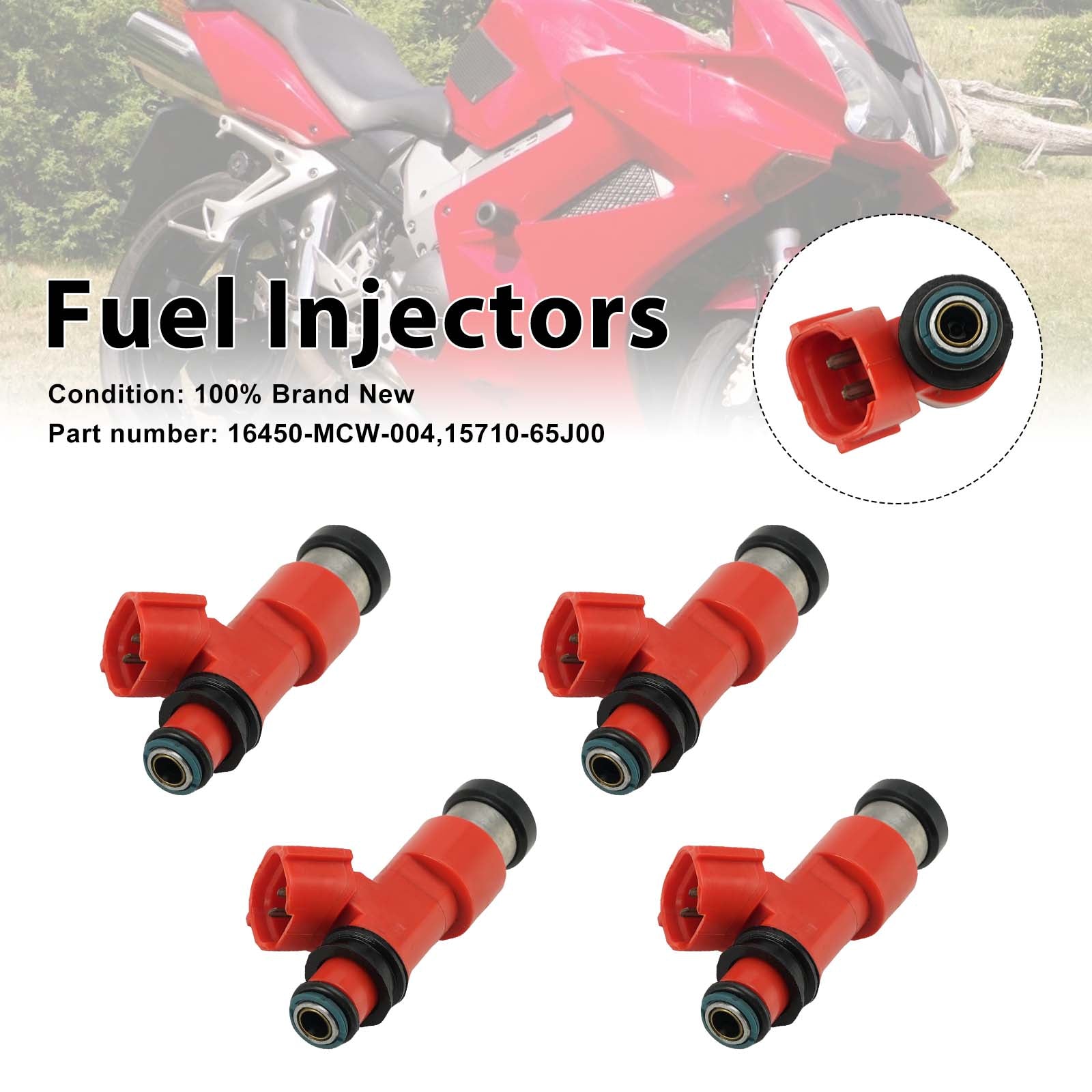 4PC 02-09 Honda VFR800 15710-65J00 Fuel Injectors 16450-MCW-004