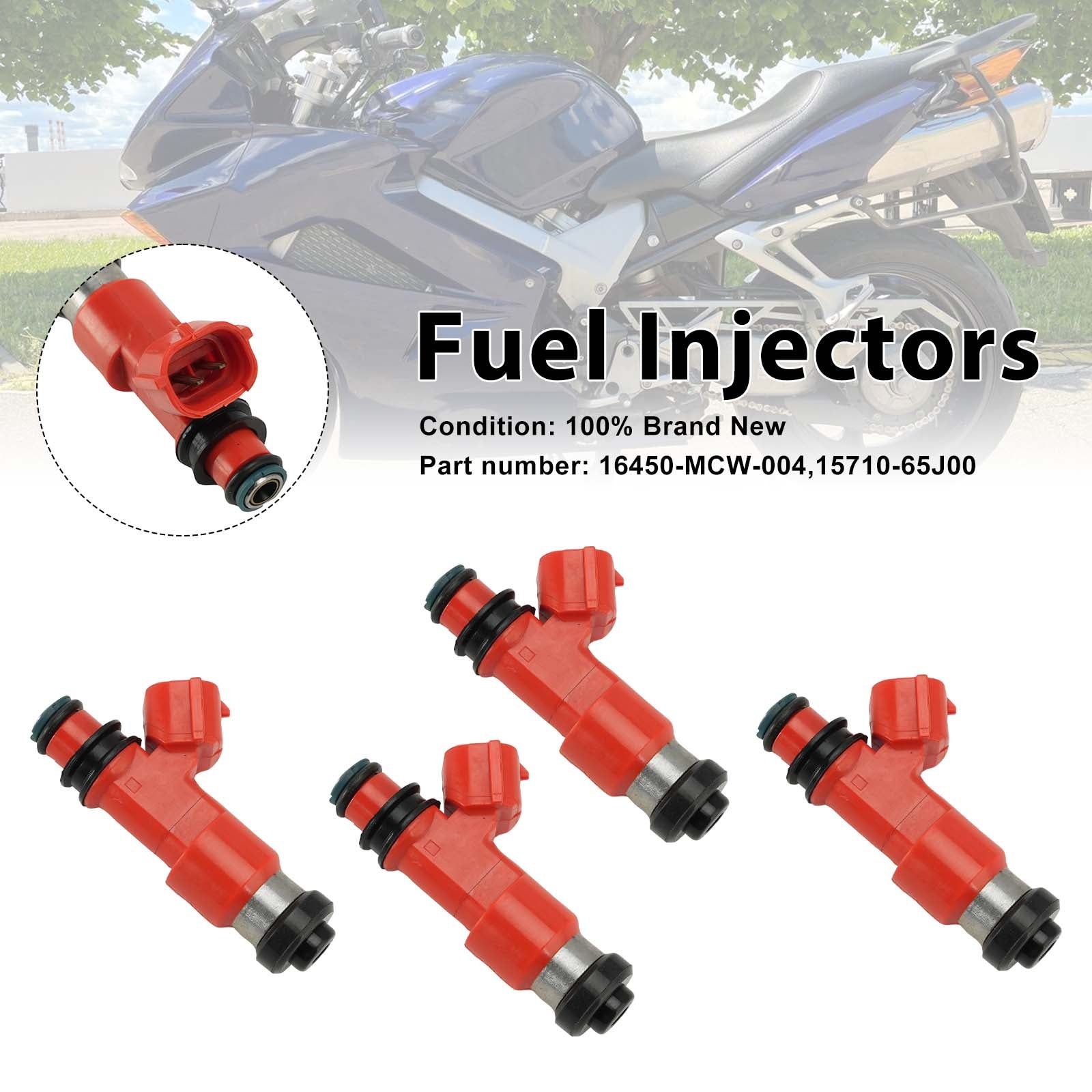 4PC 02-09 Honda VFR800 15710-65J00 Fuel Injectors 16450-MCW-004