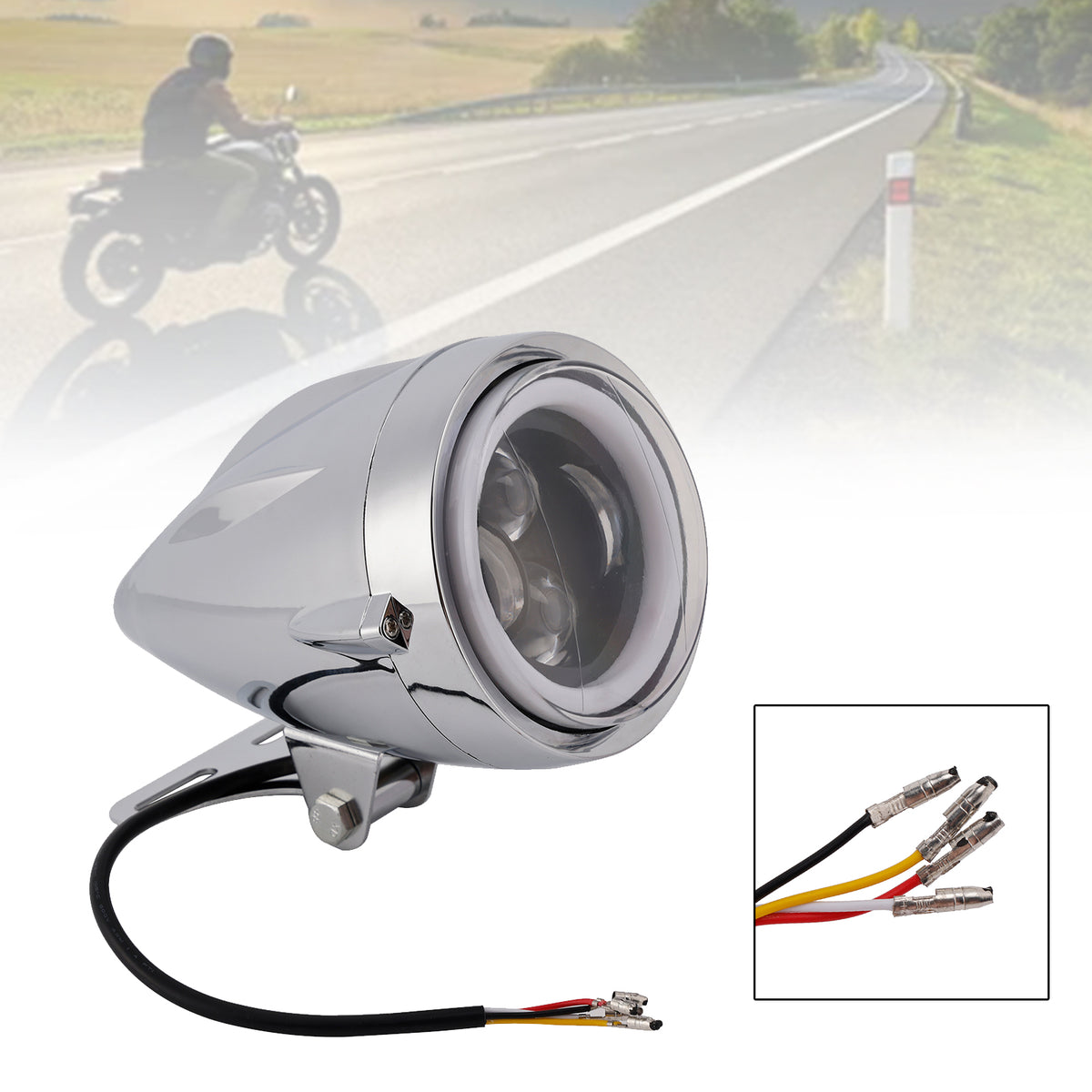 Racer Bobber High&Low Beam Headlight Beam Fog Lamp Custom 6000Lm