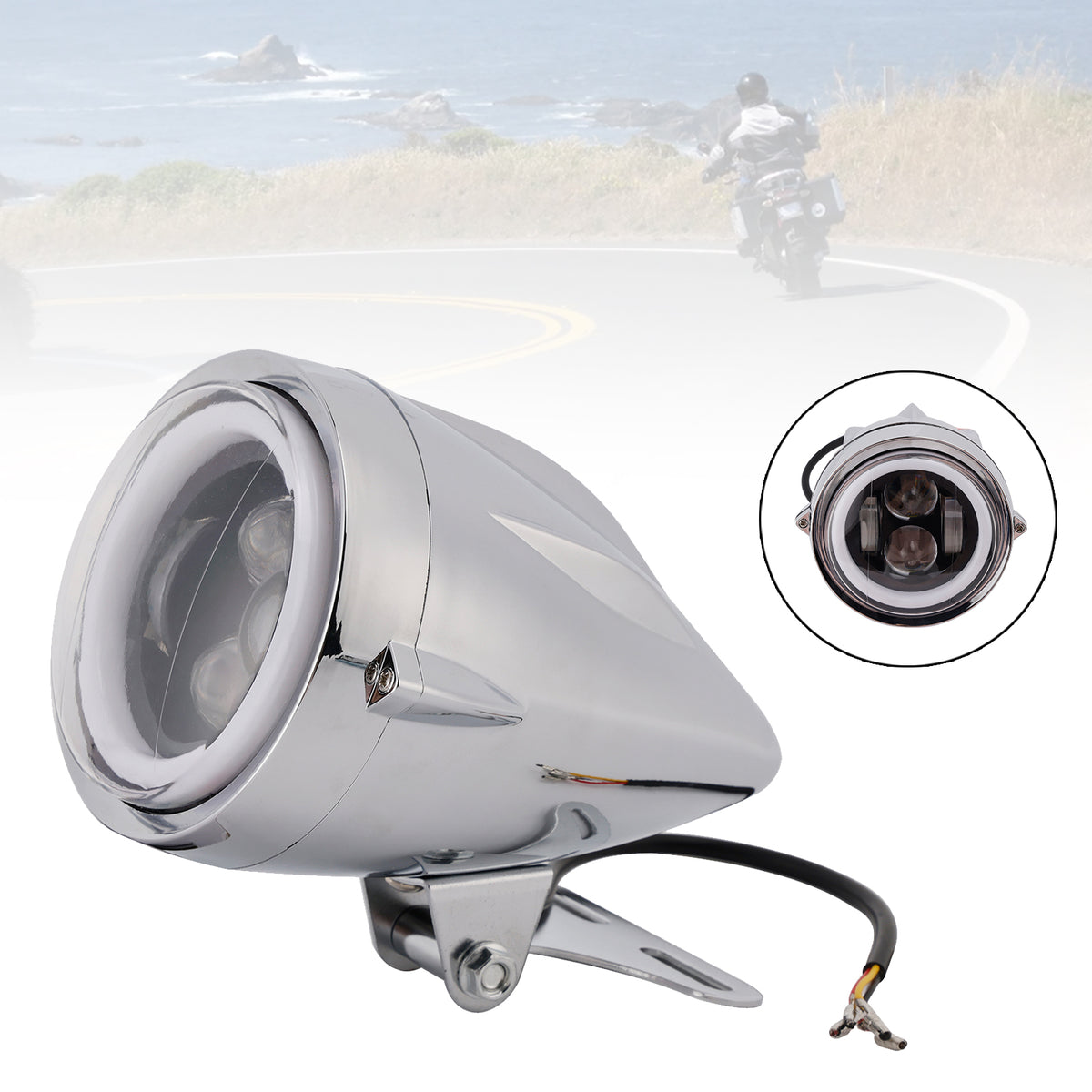 Racer Bobber High&Low Beam Headlight Beam Fog Lamp Custom 6000Lm