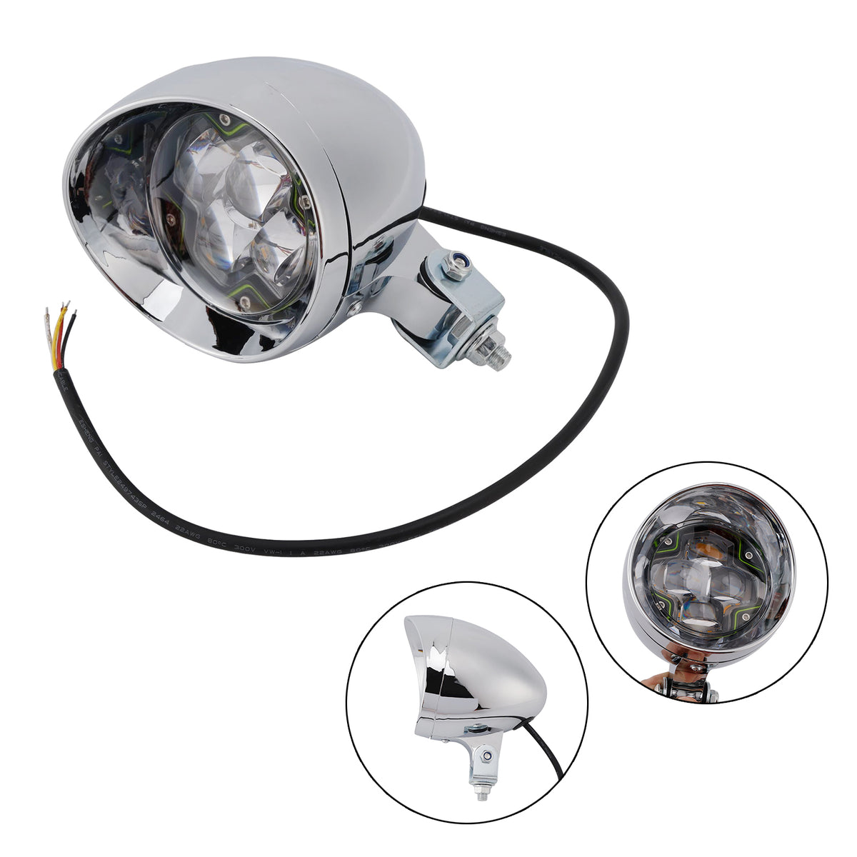 Racer Bobber Chopper Motorcycle Beam Headlight Fog Lamp Custom Chrome