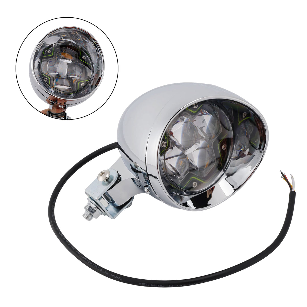Racer Bobber Chopper Motorcycle Beam Headlight Fog Lamp Custom Chrome