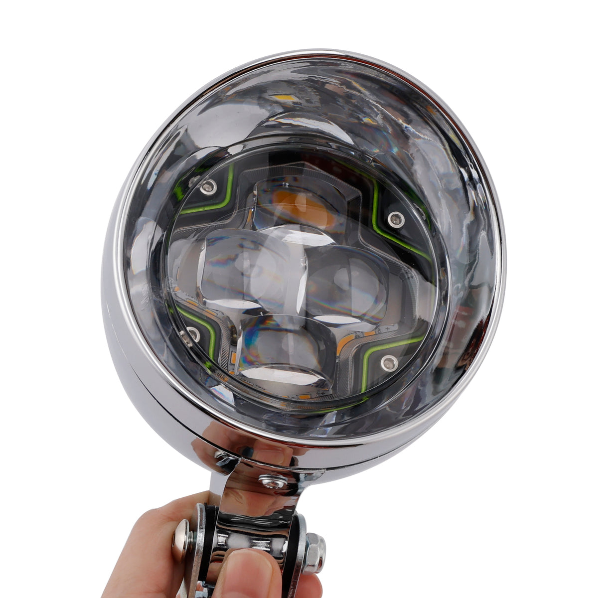 Racer Bobber Chopper Motorcycle Beam Headlight Fog Lamp Custom Chrome