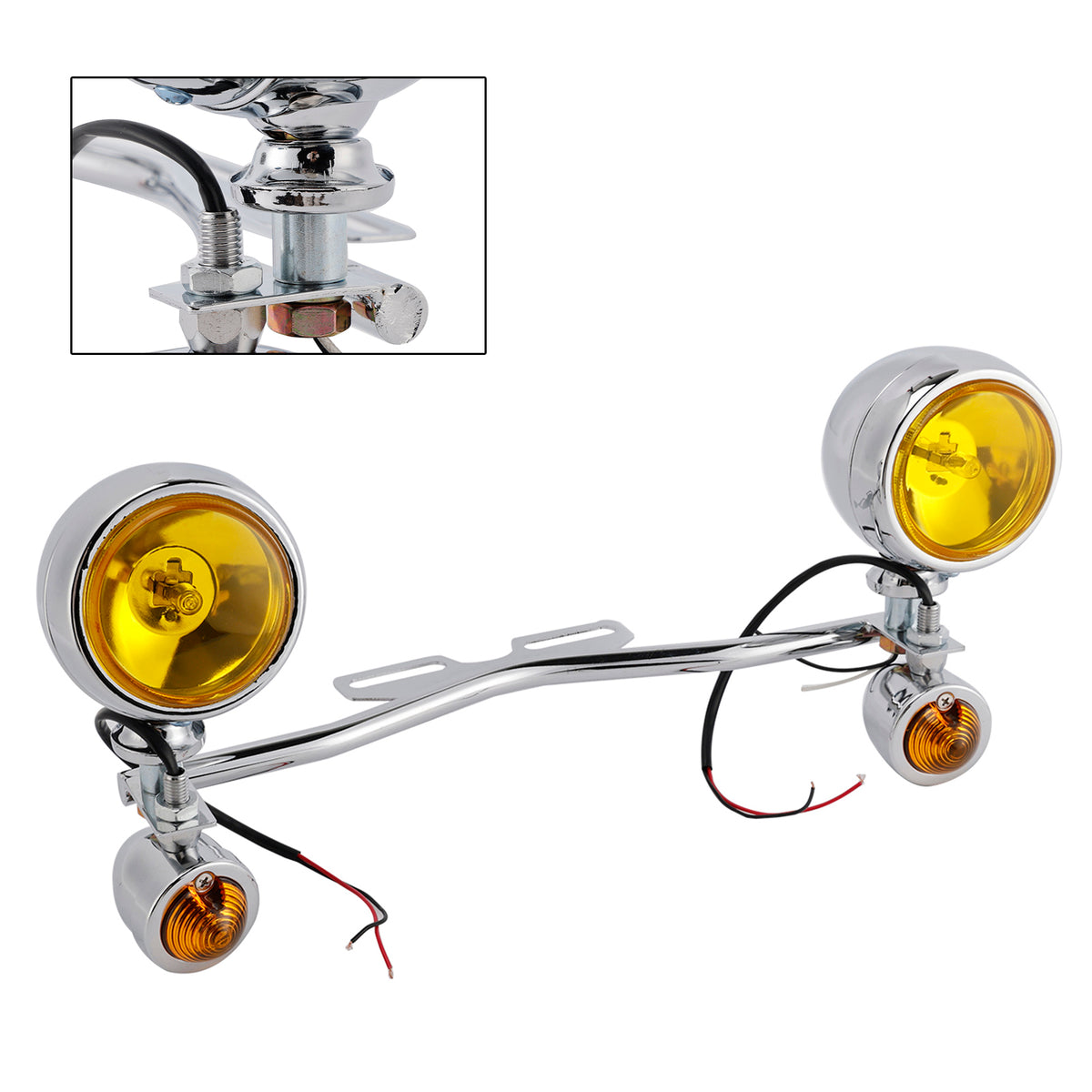 Racer Bobber Chopper Farol de neblina para motocicleta com feixe personalizado cromado com suporte
