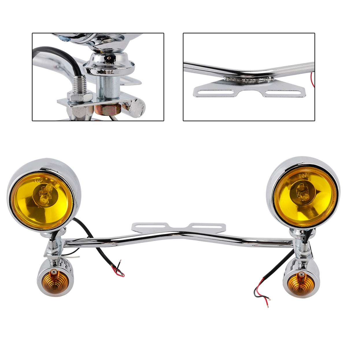 Racer Bobber Chopper Farol de neblina para motocicleta com feixe personalizado cromado com suporte
