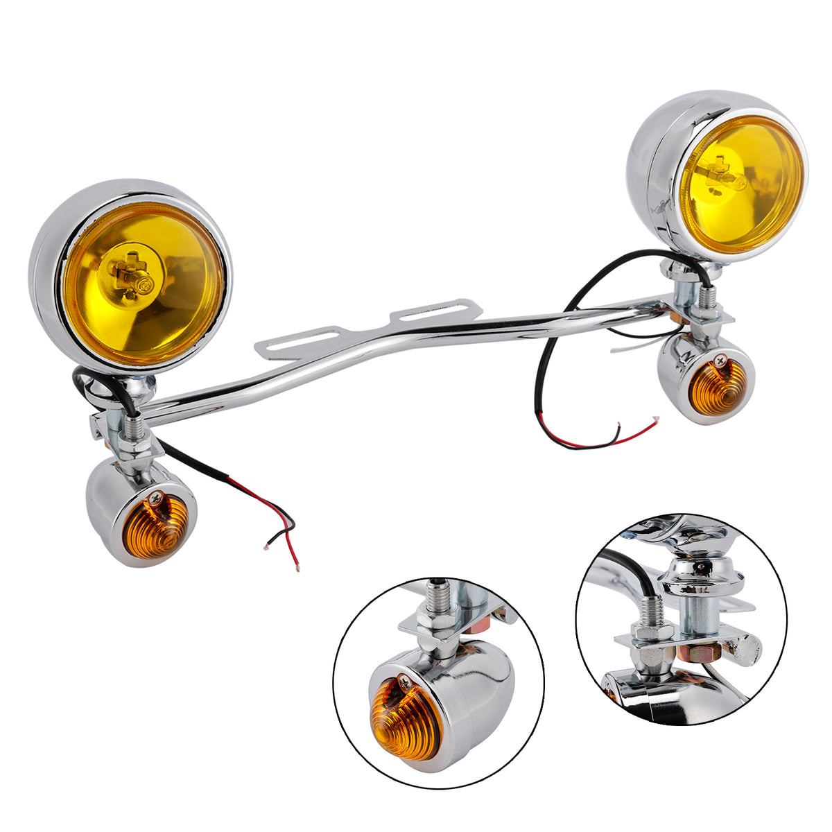 Racer Bobber Chopper Farol de neblina para motocicleta com feixe personalizado cromado com suporte