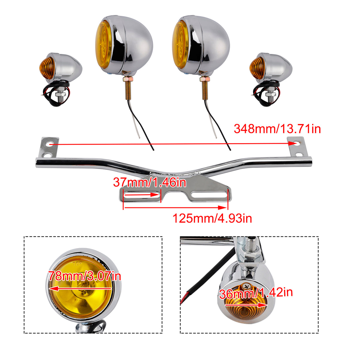 Racer Bobber Chopper Farol de neblina para motocicleta com feixe personalizado cromado com suporte
