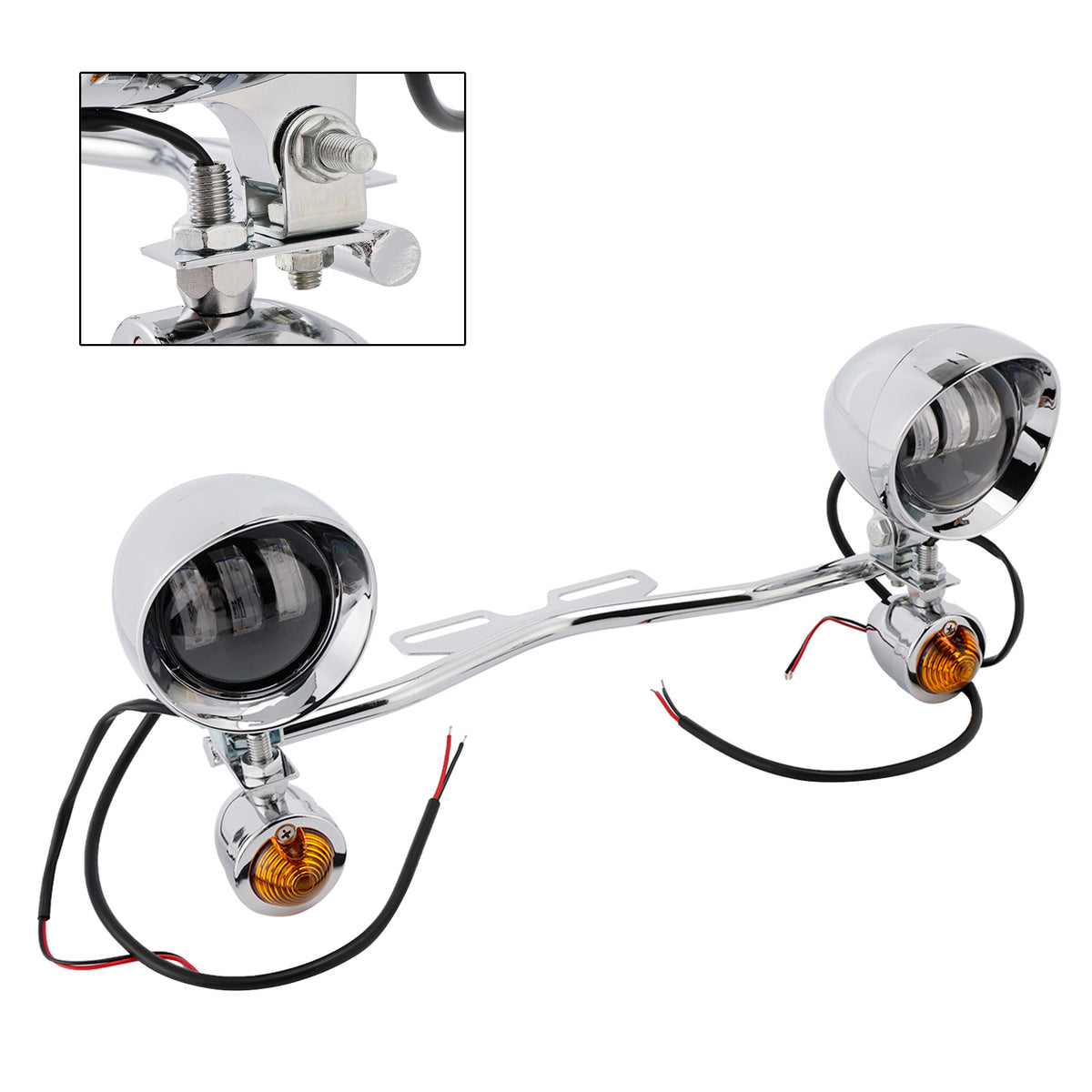 Racer Bobber Chopper Motorcycle Beam Fog Lamp Custom Chrome W/ Bracket Led