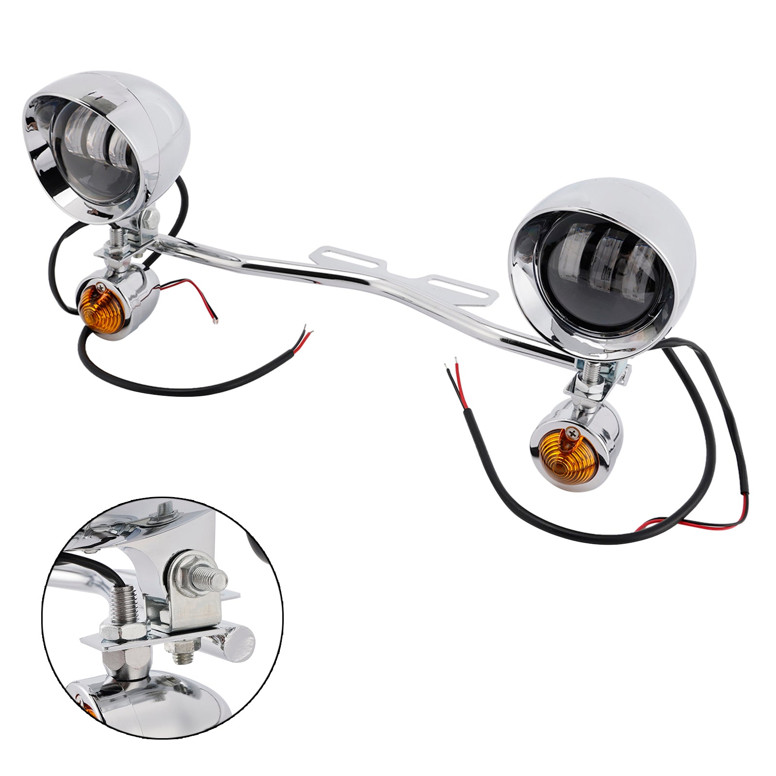 Racer Bobber Chopper Motorcycle Beam Fog Lamp Custom Chrome W/ Bracket Led