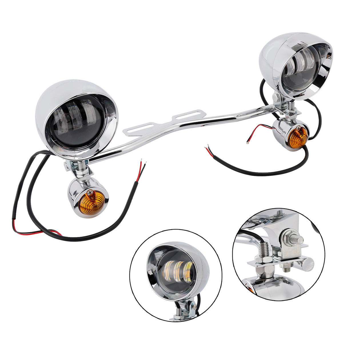Racer Bobber Chopper Motorcycle Beam Fog Lamp Custom Chrome W/ Bracket Led