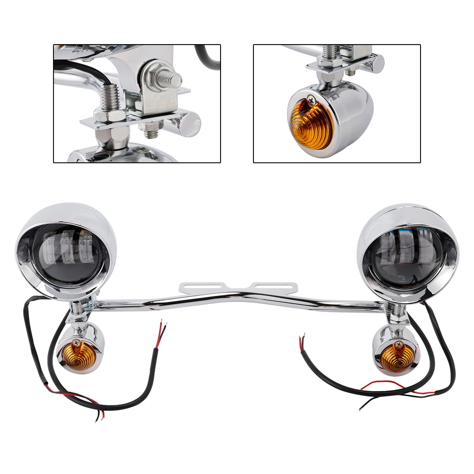 Racer Bobber Chopper Motorcycle Beam Fog Lamp Custom Chrome W/ Bracket Led