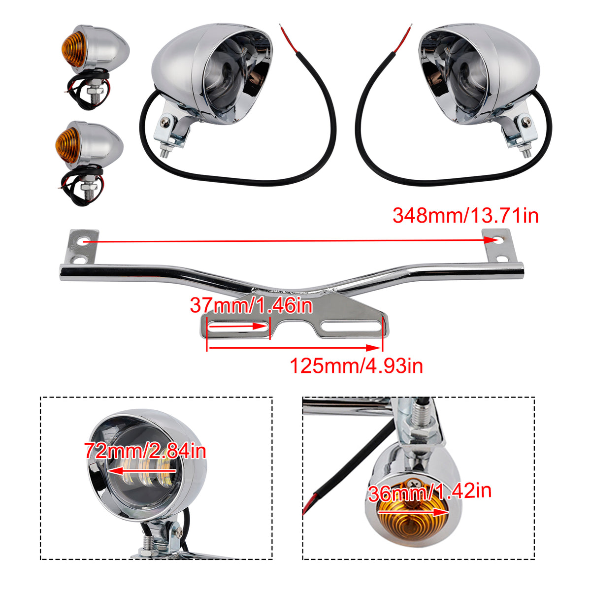Racer Bobber Chopper Motorcycle Beam Fog Lamp Custom Chrome W/ Bracket Led