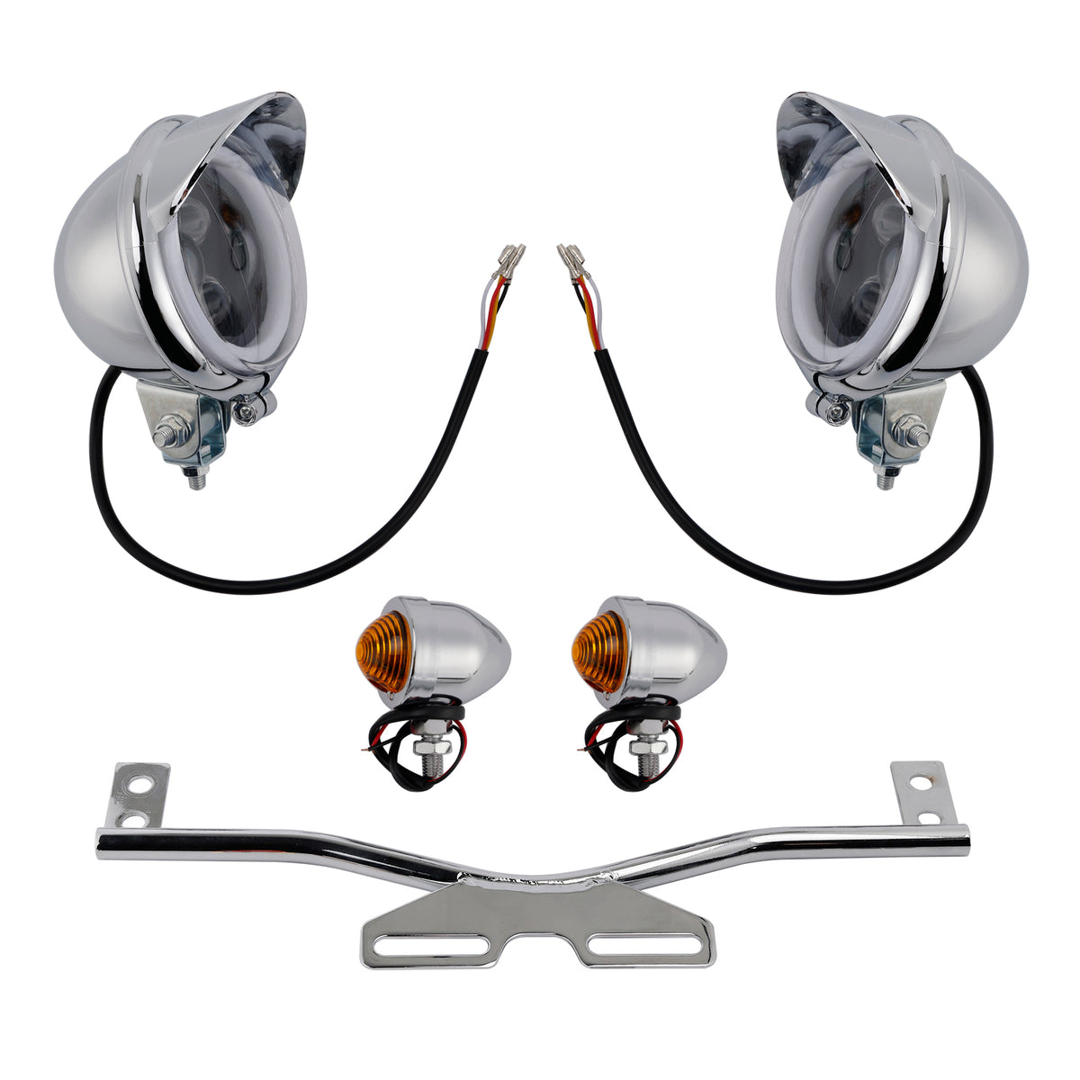 Racer Bobber Chopper Motorcycle Beam Fog Lamp Custom Chrome W/ Bracket