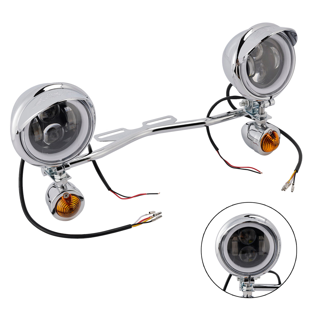 Racer Bobber Chopper Motorcycle Beam Fog Lamp Custom Chrome W/ Bracket