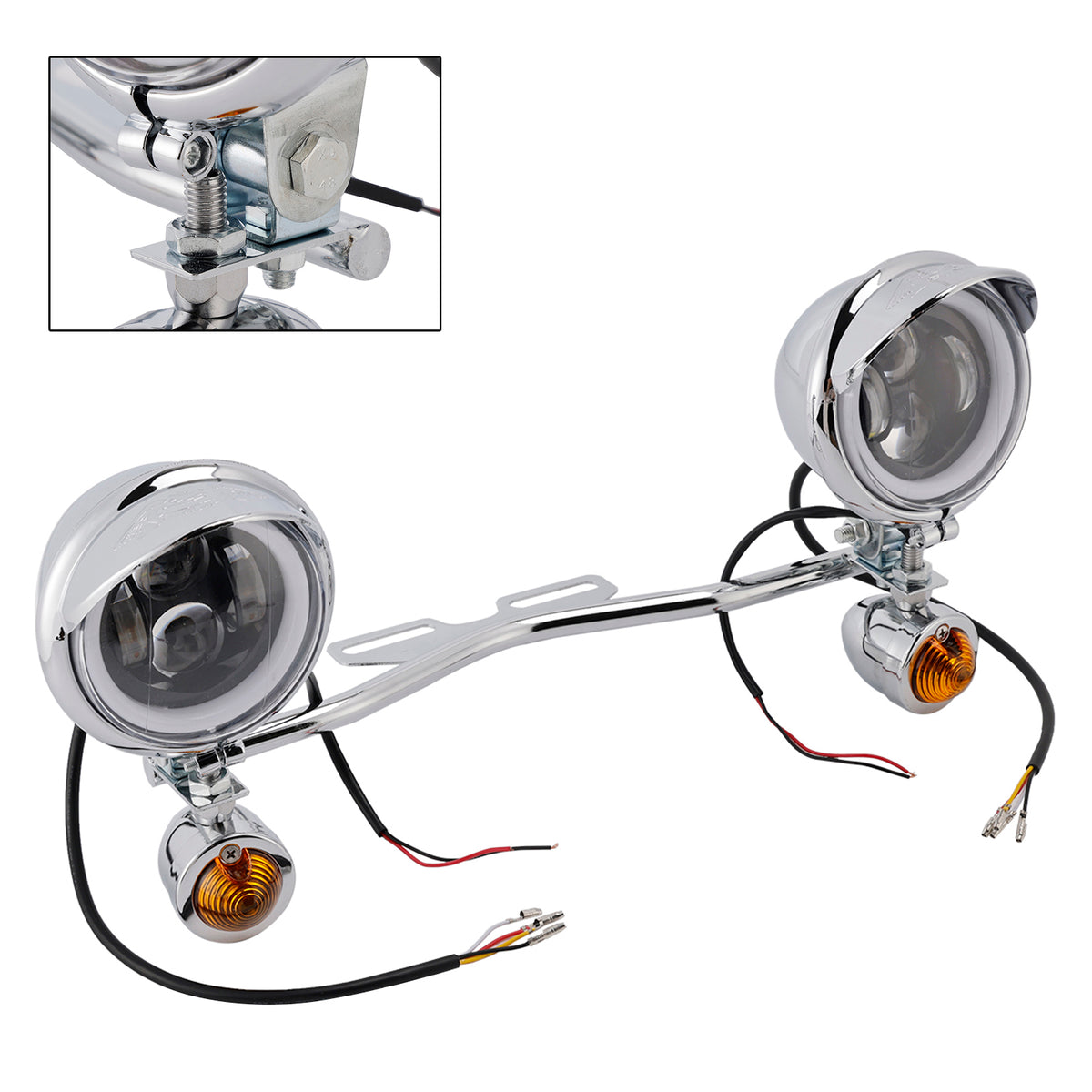 Racer Bobber Chopper Motorcycle Beam Fog Lamp Custom Chrome W/ Bracket