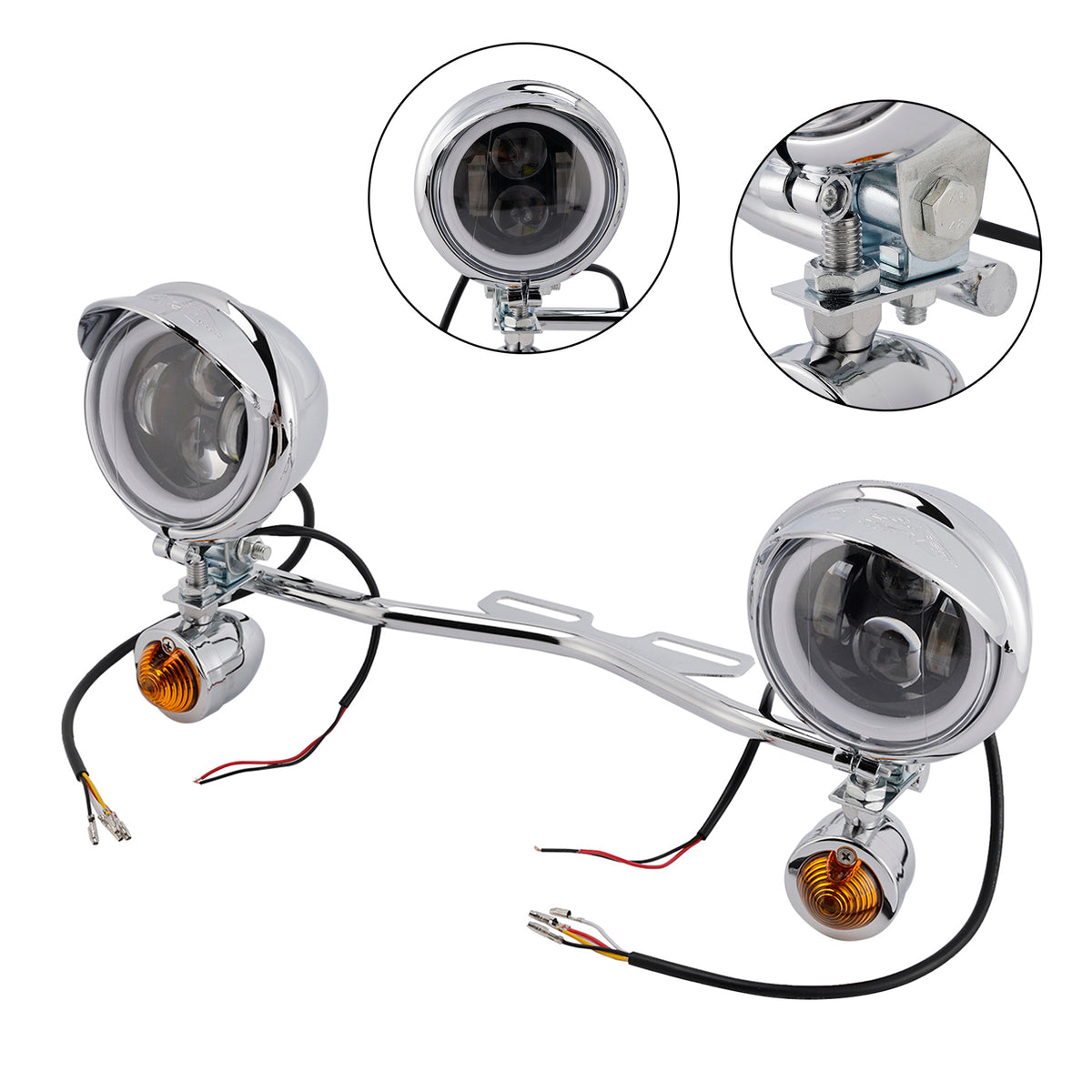 Racer Bobber Chopper Motorcycle Beam Fog Lamp Custom Chrome W/ Bracket
