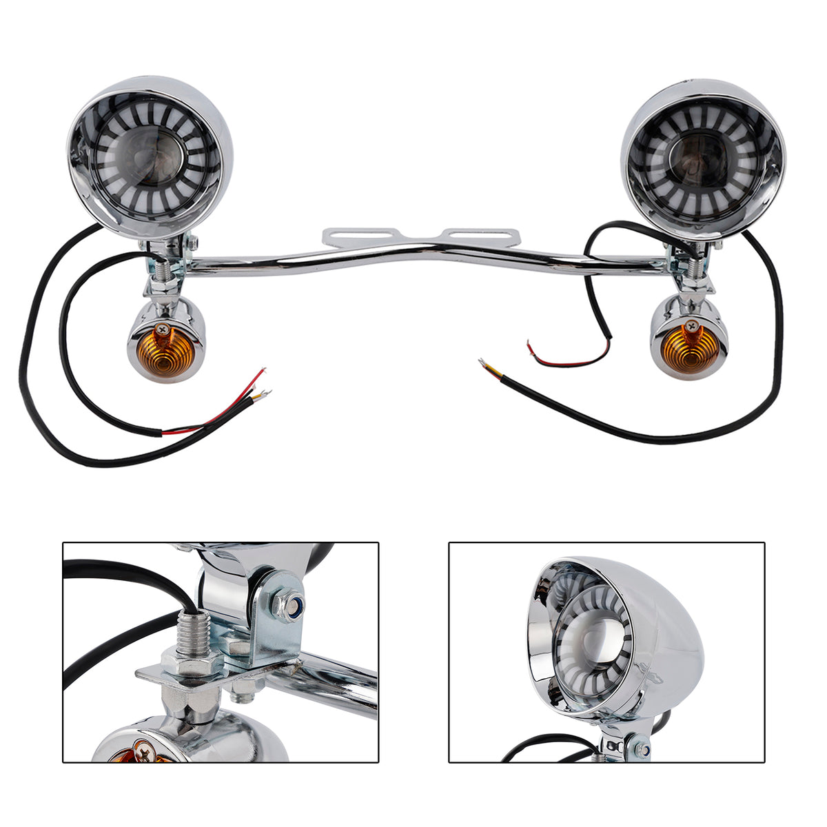 Racer Bobber Chopper Motorrad Beam Nebelscheinwerfer Custom Chrom mit Halterung