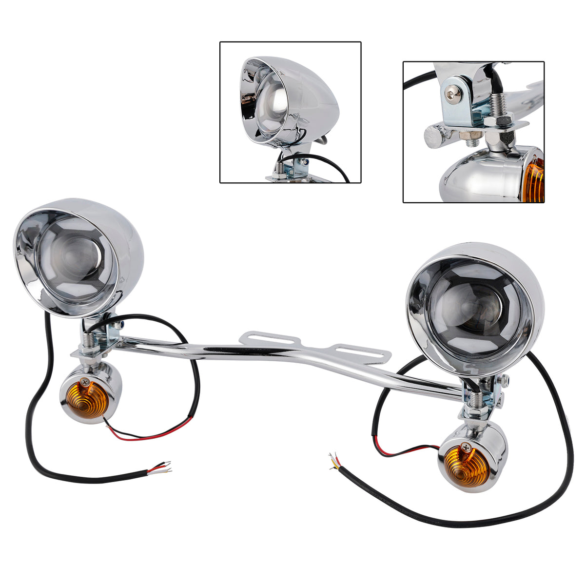 Racer Bobber Chopper Motorcycle Beam Fog Lamp Custom Chrome W/ Bracket