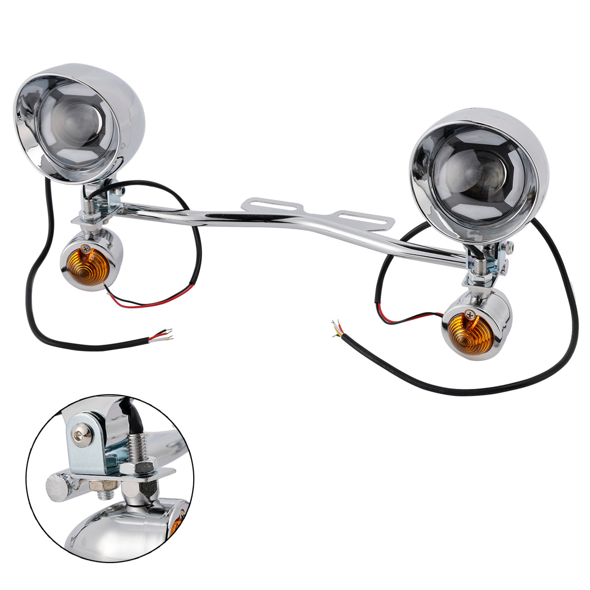 Racer Bobber Chopper Motorcycle Beam Fog Lamp Custom Chrome W/ Bracket