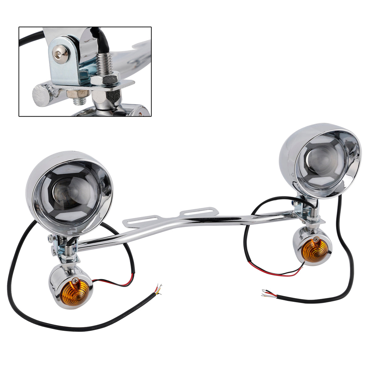 Racer Bobber Chopper Motorcycle Beam Fog Lamp Custom Chrome W/ Bracket
