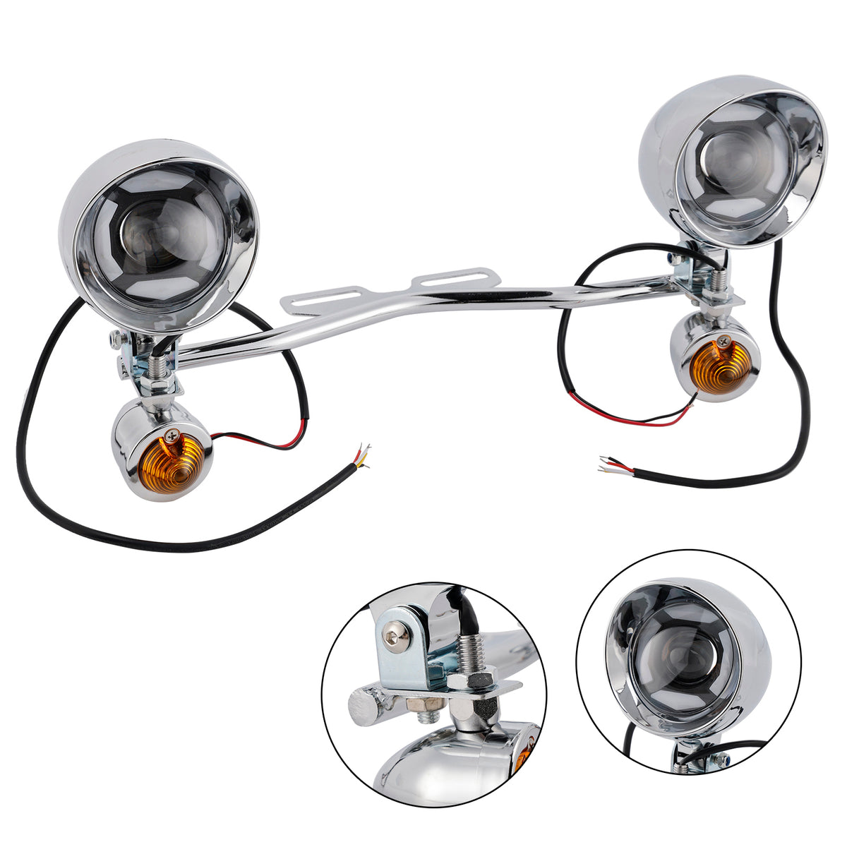 Racer Bobber Chopper Motorcycle Beam Fog Lamp Custom Chrome W/ Bracket