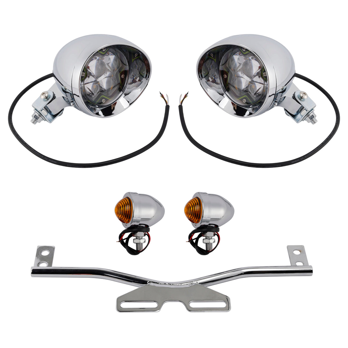 Racer Bobber Chopper Motorcycle Beam Fog Lamp Custom Chrome W/ Bracket