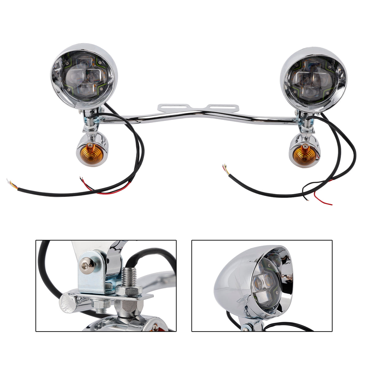Racer Bobber Chopper Motorcycle Beam Fog Lamp Custom Chrome W/ Bracket