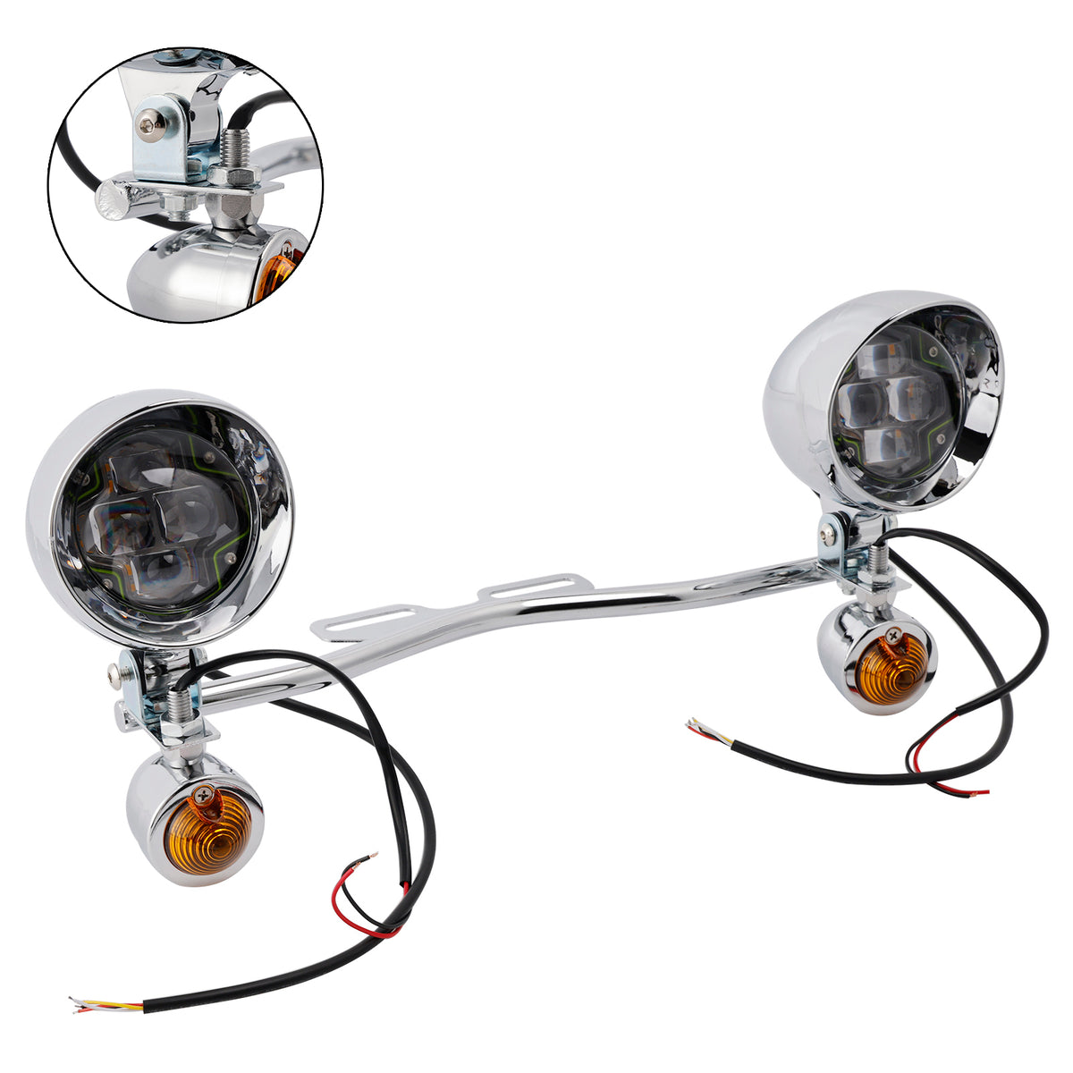 Racer Bobber Chopper Motorcycle Beam Fog Lamp Custom Chrome W/ Bracket