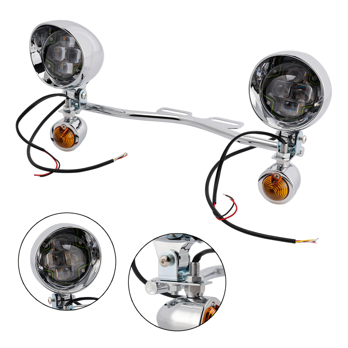 Racer Bobber Chopper Motorcycle Beam Fog Lamp Custom Chrome W/ Bracket