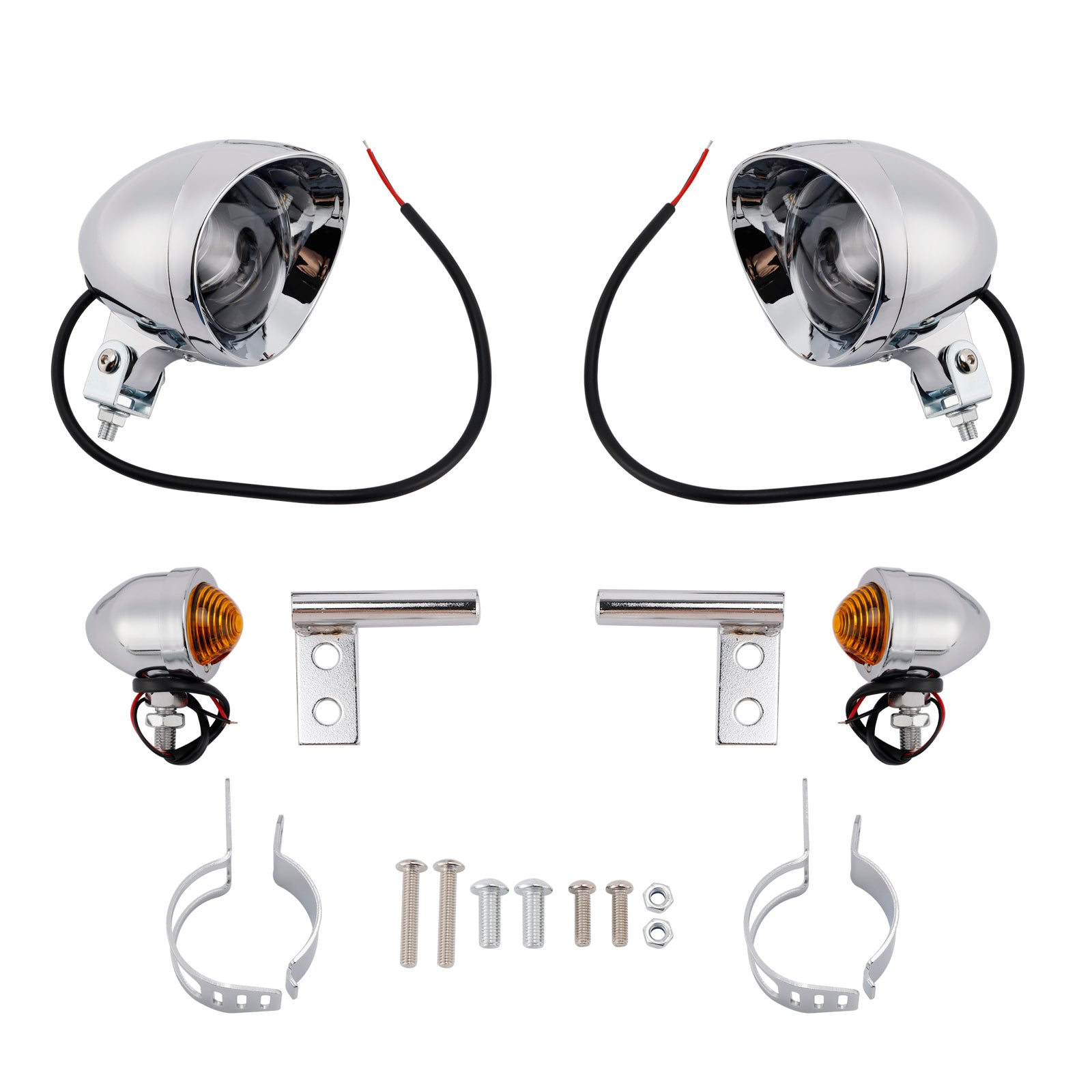 Racer Bobber Chopper Motorcycle Beam Fog Lamp Custom Chrome W/ Bracket