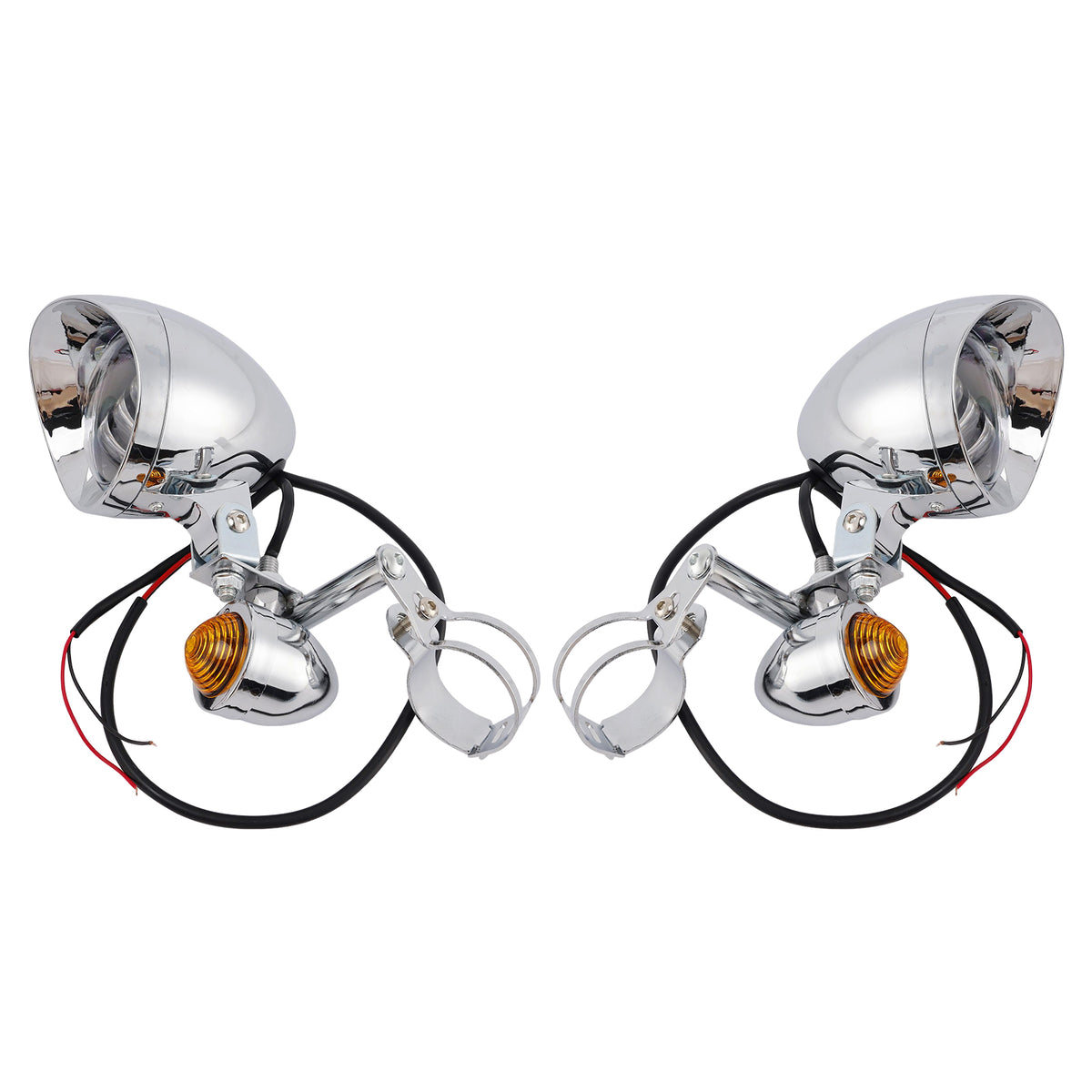 Racer Bobber Chopper Motorcycle Beam Fog Lamp Custom Chrome W/ Bracket