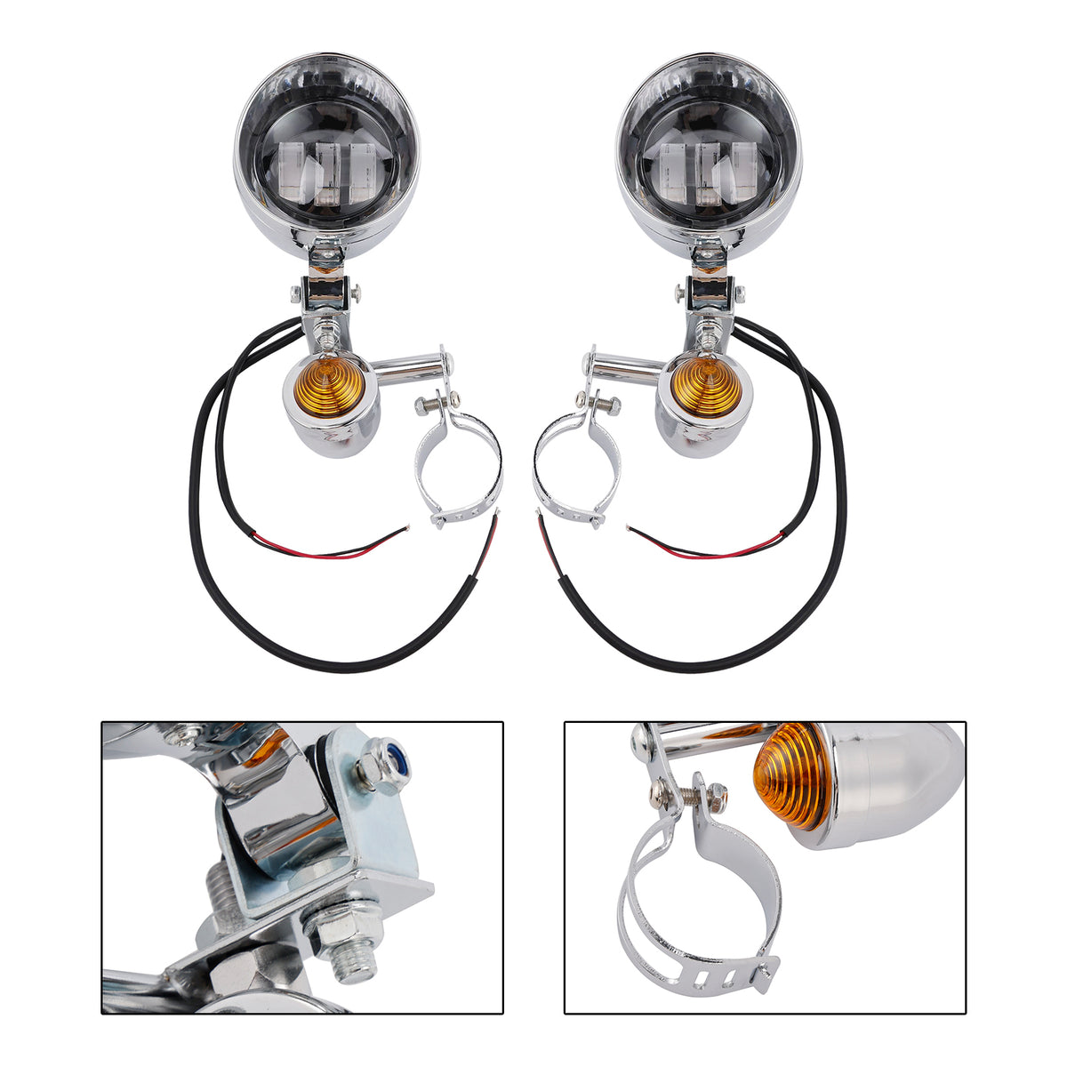 Racer Bobber Chopper Motorcycle Beam Fog Lamp Custom Chrome W/ Bracket