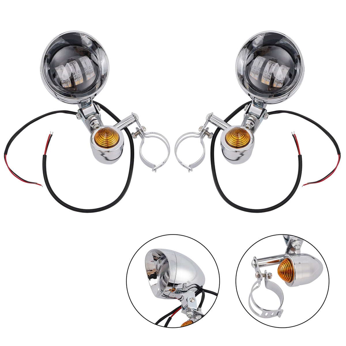 Racer Bobber Chopper Motorcycle Beam Fog Lamp Custom Chrome W/ Bracket