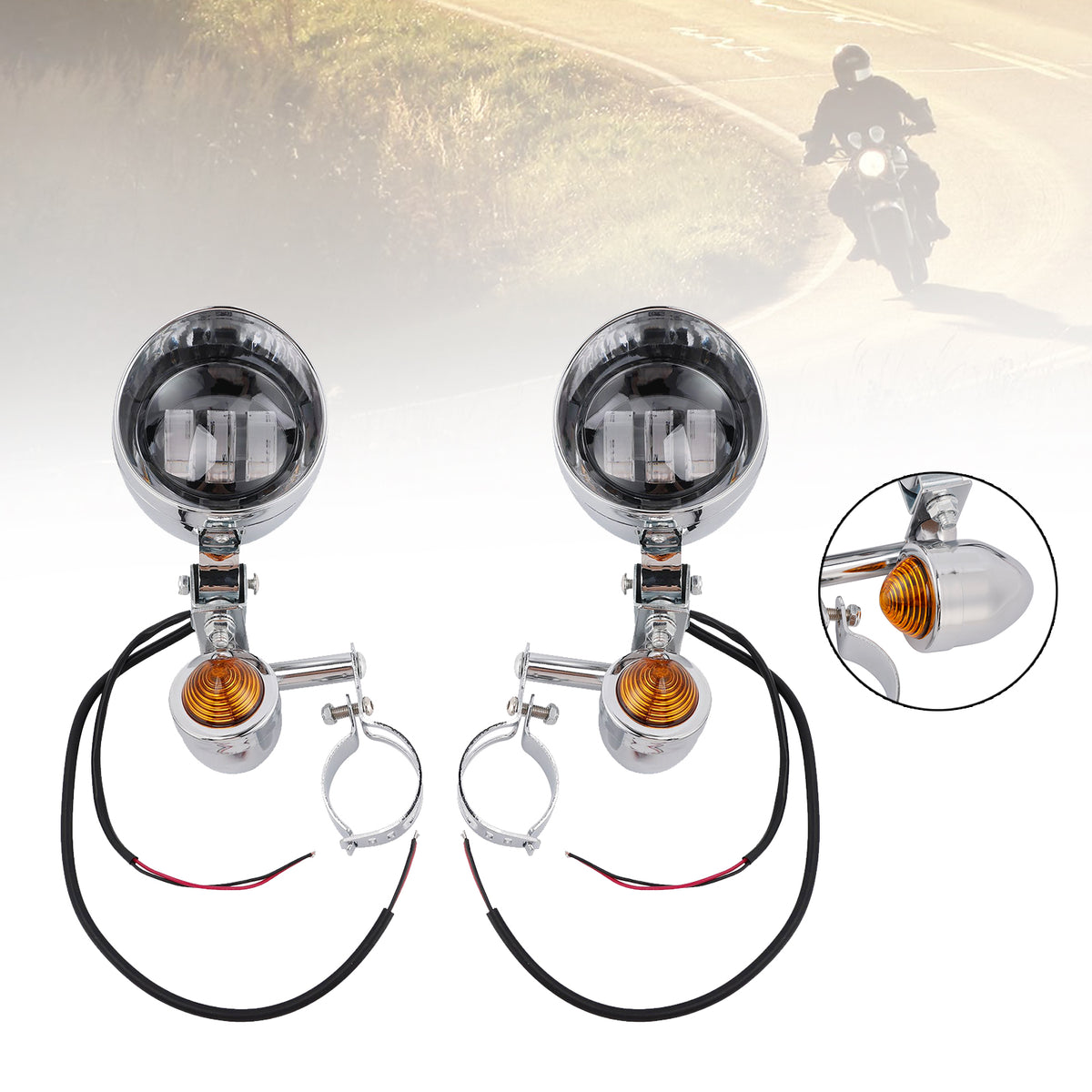 Racer Bobber Chopper Motorcycle Beam Fog Lamp Custom Chrome W/ Bracket