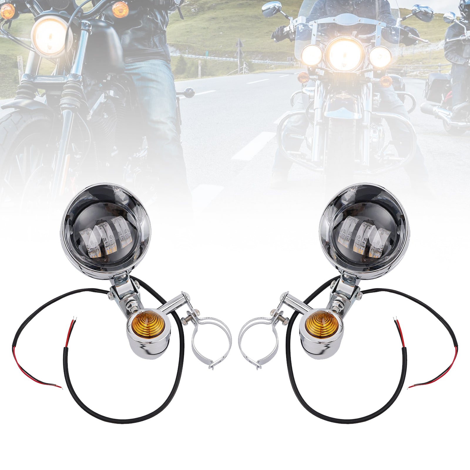 Racer Bobber Chopper Motorcycle Beam Fog Lamp Custom Chrome W/ Bracket