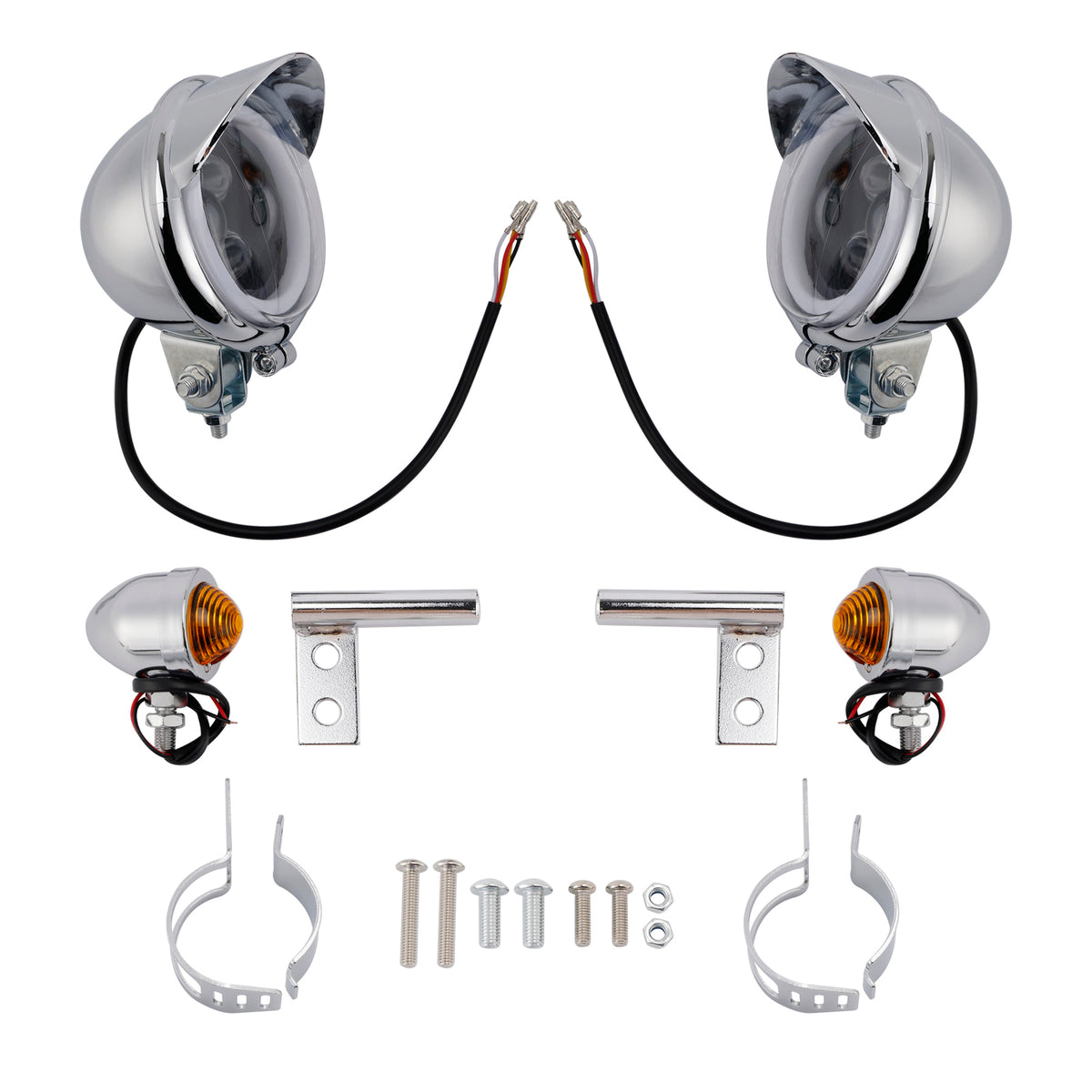 Racer Bobber Chopper Farol de neblina para motocicleta com feixe personalizado cromado com suporte