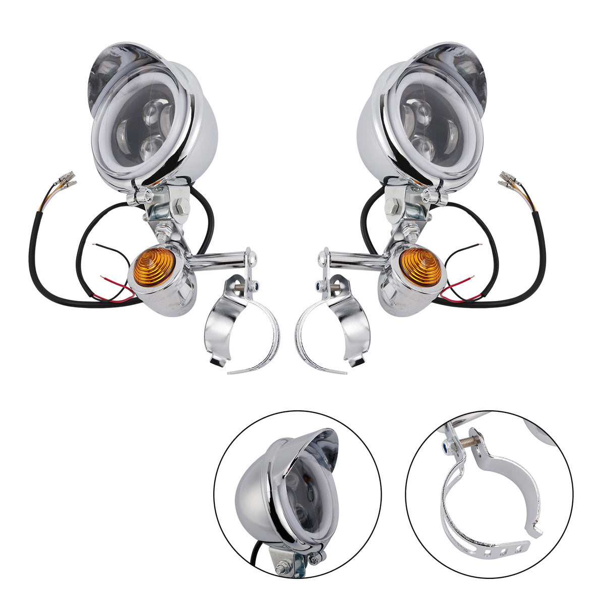 Racer Bobber Chopper Farol de neblina para motocicleta com feixe personalizado cromado com suporte