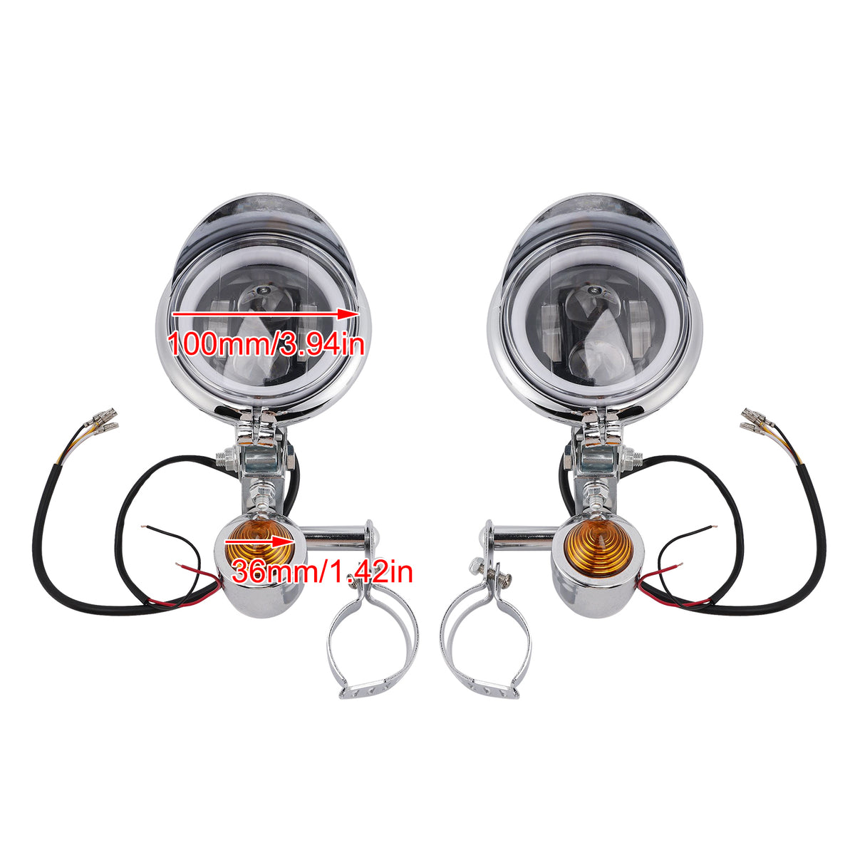 Racer Bobber Chopper Farol de neblina para motocicleta com feixe personalizado cromado com suporte