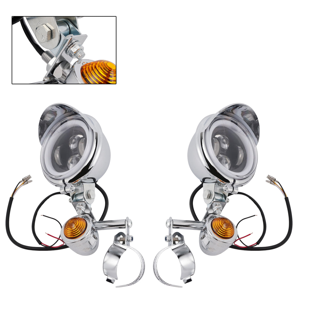 Racer Bobber Chopper Farol de neblina para motocicleta com feixe personalizado cromado com suporte