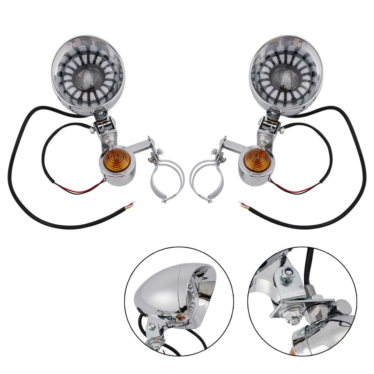 Racer Bobber Chopper Motorcycle Beam Fog Lamp Custom Chrome W/ Bracket
