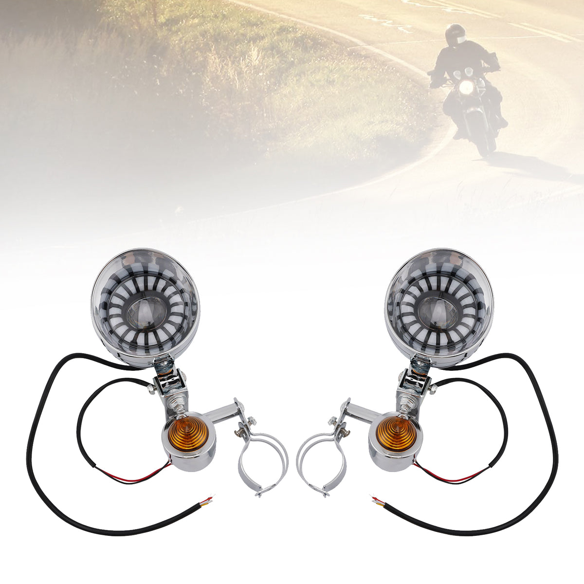 Racer Bobber Chopper Motorcycle Beam Fog Lamp Custom Chrome W/ Bracket