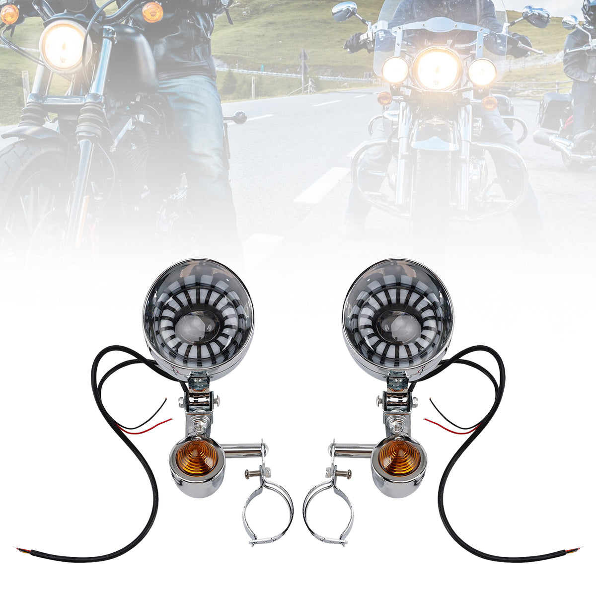 Racer Bobber Chopper Motorcycle Beam Fog Lamp Custom Chrome W/ Bracket